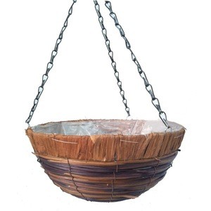 Wholesale Rattan Hanging Baskets with Rigid Wire Hanger For Home Garden Planters Holder Plant Pot