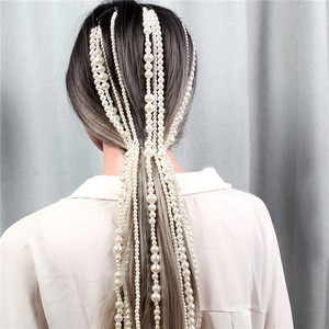 WIIPU Pearl tassel bridal hair chain hair comb clip accessories jewelry long chain hair clip ladies party gift