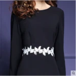 Women 100%Cotton long sleeves round neck black career dress