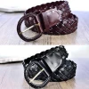 women bonded leather braided belt ladies PU handmade weave belt genuine leather hand knit belt