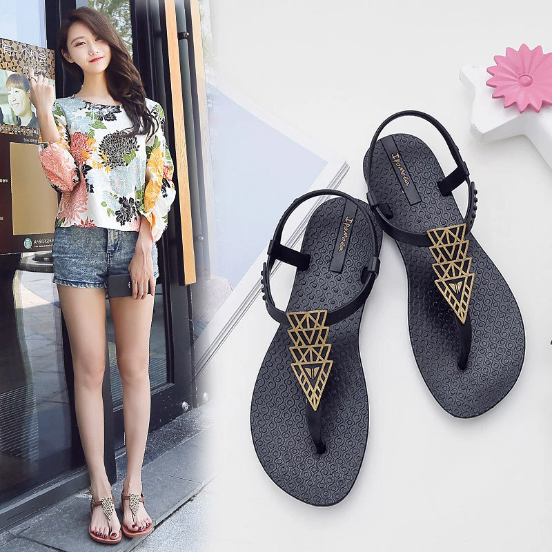 women summer wholesale leather clear open casual bling sandals flat shoes for ladies