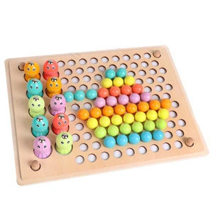 Wooden Children Pearl Fishing Memory Chess Clip Beads 3 in 1 Jigsaw Game Exercise Baby Hands Eye Coordination Toys