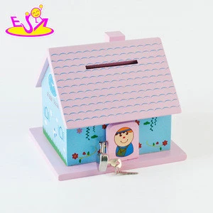 Wooden house toy money saving box,Cute wooden money saving bank,High quality piggy bank money boxes W02A256