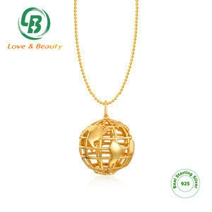 World travel map planet jewelry gold 925 Sterling silver solid globe earth long necklace