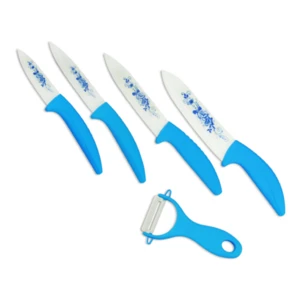 Yangjiang ceramic knife 3&quot;+ 4&quot;+5&quot;+6&quot;+peeler 5pcs knife set with blue handle
