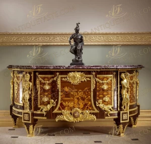 French Louis XVI ormolu-mounted parquetry D shaped Royal Commode after the model by Jean-Henri Riesener, Circa 1890
