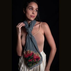 Titanium Hand Embroidered Silk scarf