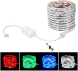 Flexible LED RGB Rope Light Strip, Multi Color Changing SMD 5050 LEDs, 110-120V AC, Dimmable, Waterproof, Indoor/Outdoor Rope Lighting + Remote Controller - (20m/65.6ft)