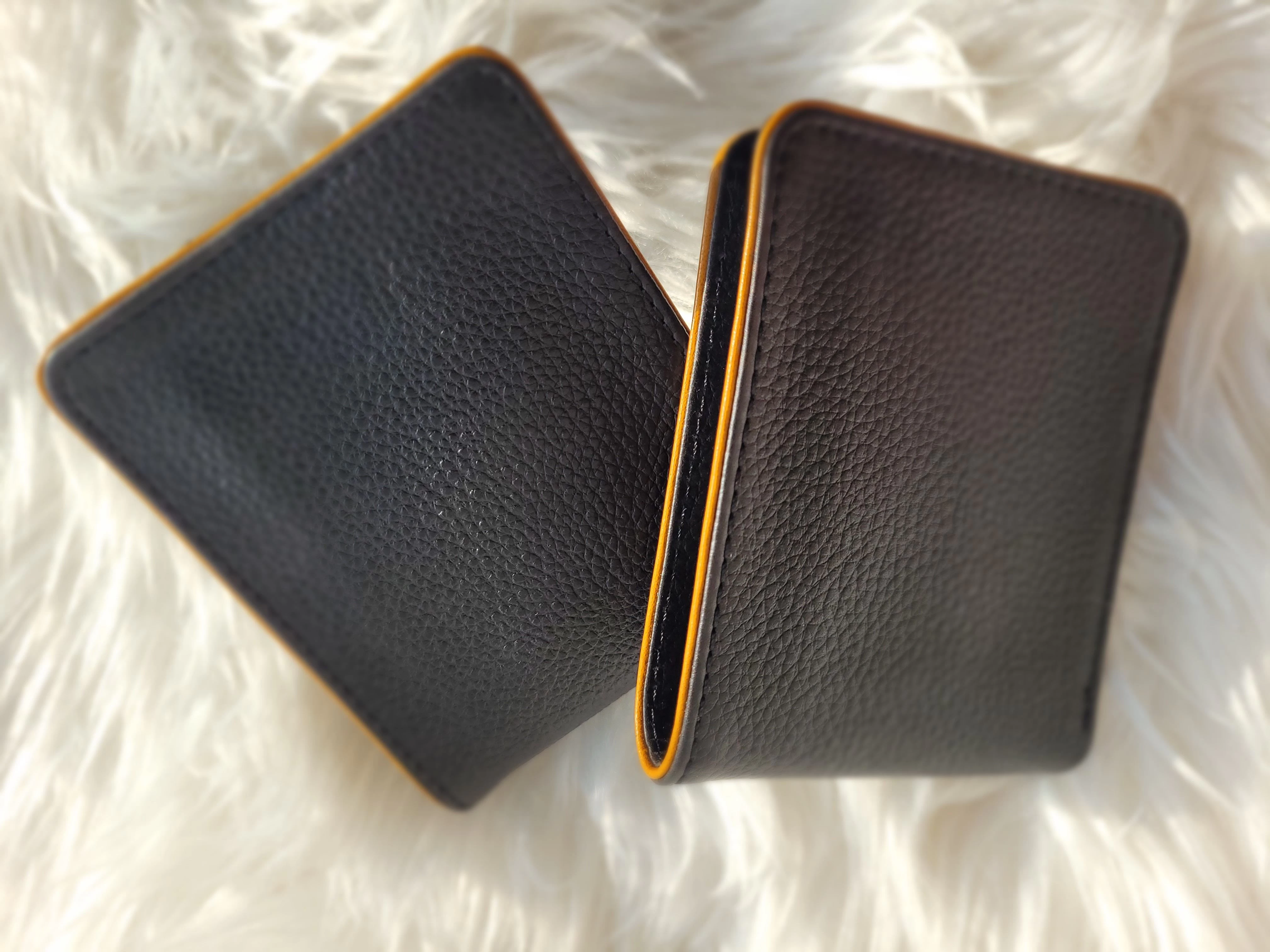 Buy Men's Bifold Black And Orange Leather Wallet from Sharsal Inc