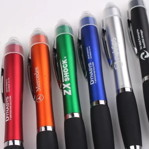 Wholesale Advertising Cheap Led Light Up Pen With Stylus Custom Printed Printing Logo Plastic Blue Writing Ballpoint Ba