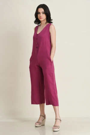 LINEN BUTTON-UP JUMP SUIT
