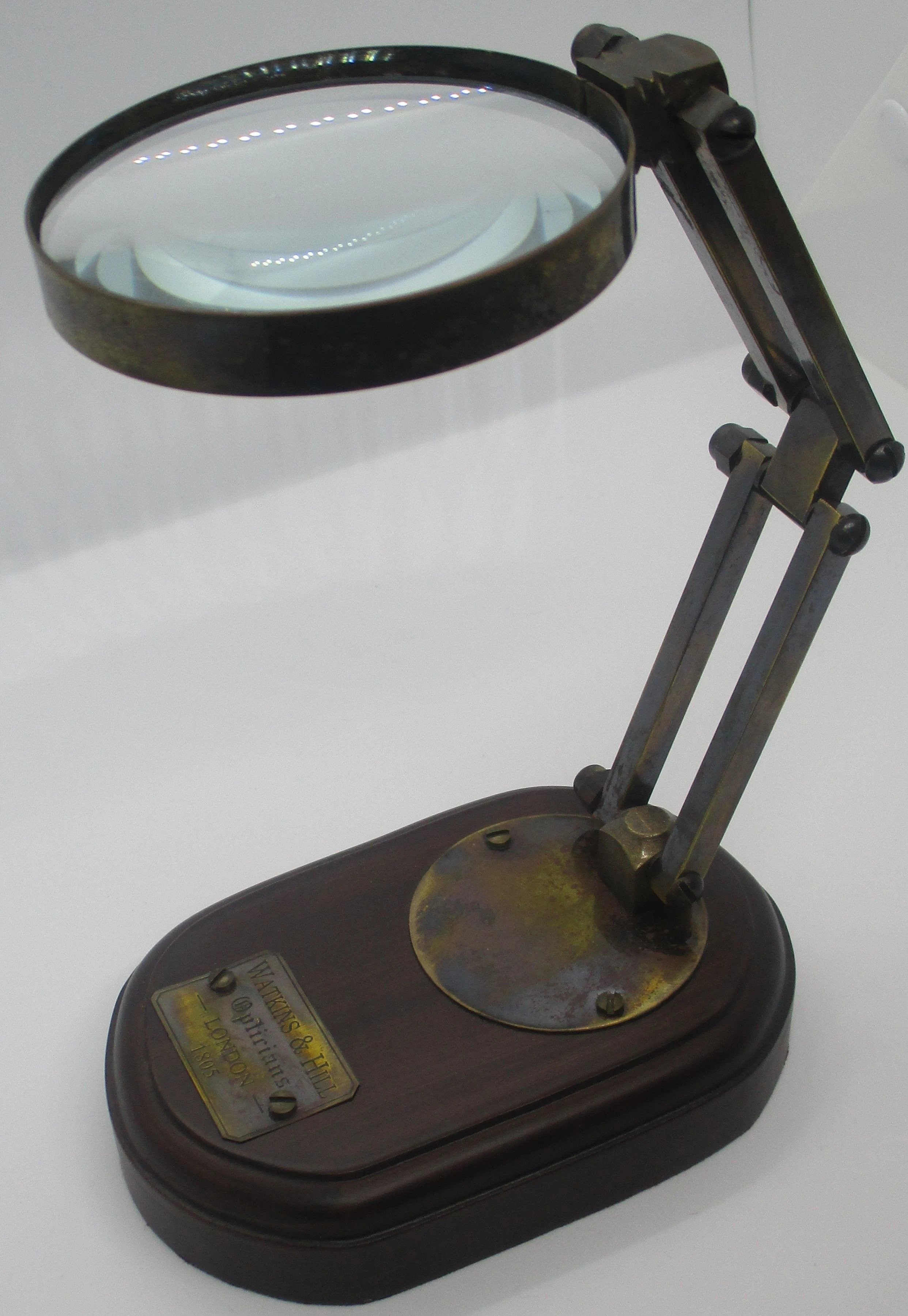 Vintage Brass Office Table Top Magnifying Glass Adjustable On Solid