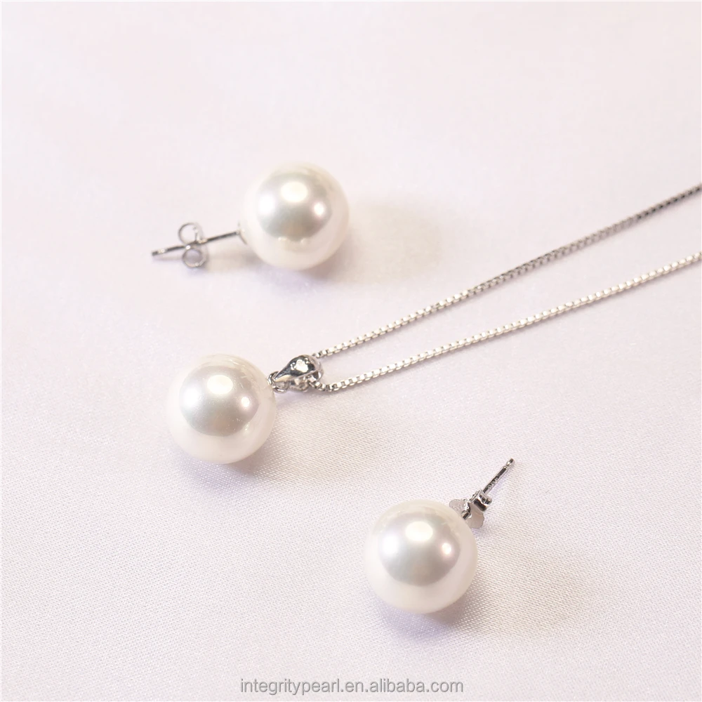 12mm sea shell pearl set 925 sterling silver