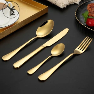 18/0 Stainless Steel Flatware Set 24 Pcs Spoon Fork Knife Metal Cutlery Gold Business Gift Sets