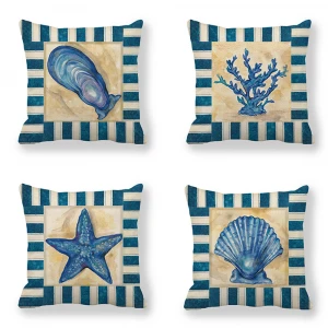 18inch*18inch Sea shellfish on the blue beach linen cushion cover throw pillow cover decorative pillows