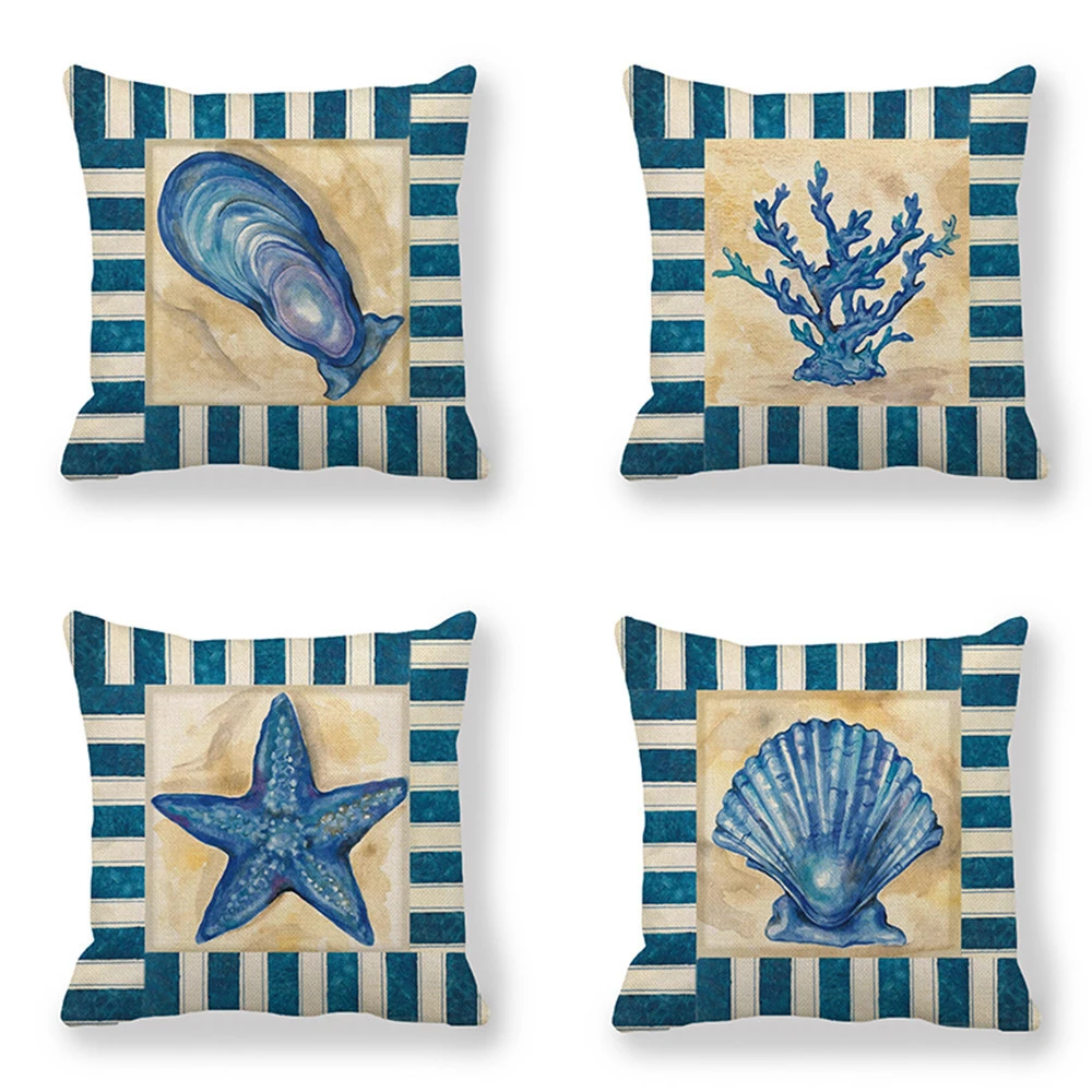 18inch*18inch Sea shellfish on the blue beach linen cushion cover throw pillow cover decorative pillows
