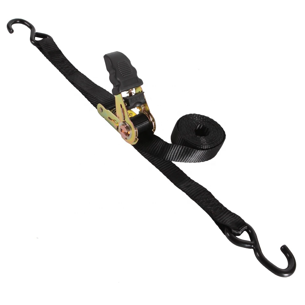 1inch 25mm tie down strap with black polyester webbing and pp coated steel hooks 3m 1500lbs