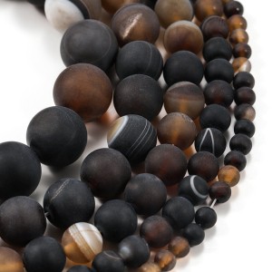 1strand/lot 4 6 8 10 12mm Matte Coffee Strips Agates Beads Stone Round Loose Bead For Bracelet Jewelry Making Supplies Wholesale