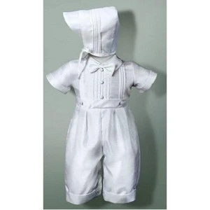 2015 boys handsome baptism clothing set, white cotton christening suit, bowknot decoration baptism for 3 month old boy baby