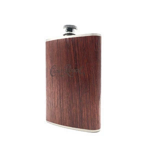 2018 good quality 8oz whisky hip flask 18/8 stainless steel with wooden wrapped