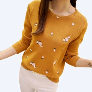 2018 New Arrival Hot Selling Beautiful Round-neck Woman Embroidery Sweater Halter Lady Sweater