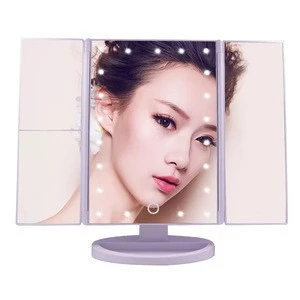 2018 Plastic 3 Panel Foldable 1X 2X 3X Magnifier 21 LED Light Desktop Makeup Mirror with Light