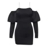 2020 hot selling Solid Black Ruffle Off Shoulder Long Sleeve Bodycon Dress women