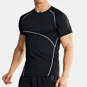 2021 High Quality Men Sports Gym Fitness Quick Drying Tight Fitting T Shirt Tee Slim Fit Compression Shirt
