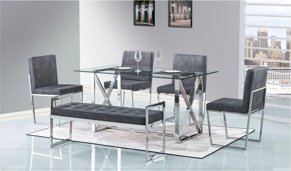2021 modern design Dining room furniture made in malaysia morden dining table sets simplicity glass dining table and chair set