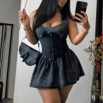 2024 New Summer Women Printed Patchwork Dresses Sleeveless Mini Dress For Ladies Strapless Fluffy High Waist Mini Dress