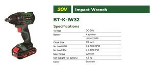 20V Cordless 220Nm 1/2 inch Impact Wrench BT-K-IW32