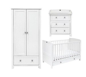 3 Piece kids White bedroom furniture Set (Baby cot bed/ chest of drawers/ wardrobe)
