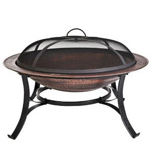 30 inch Round Cast Iron Copper Finish Fire Pit with Screen and Cover
