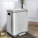 30L Stainless Steel Garbage Waste Bin With Double Inner Bucket Foot Step Open Trash Cant