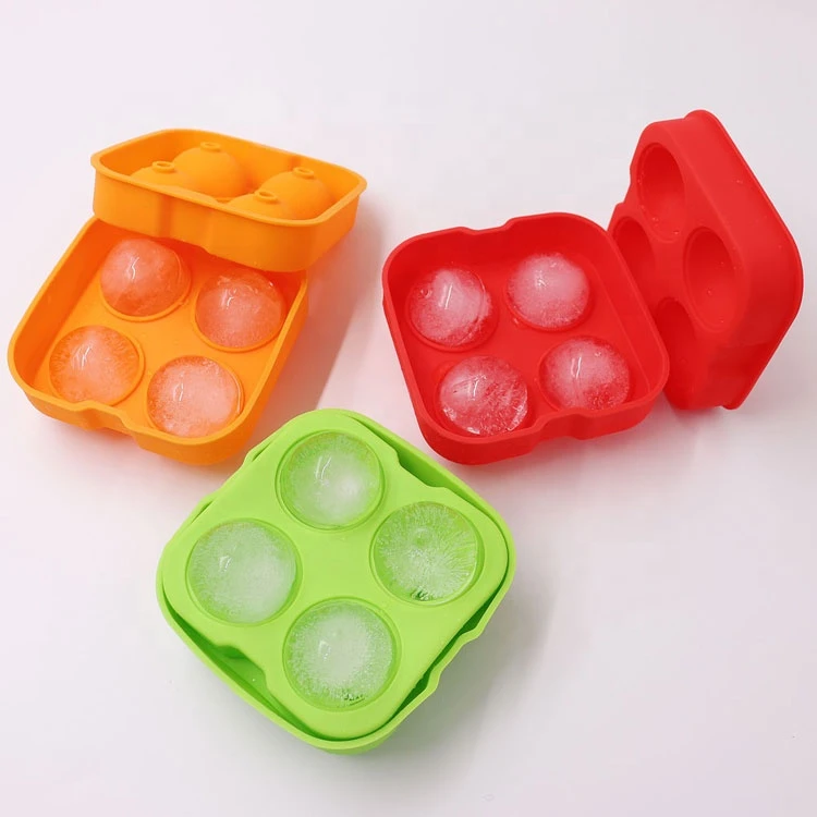4 Cavity High Quality Round Shape  Mould Silicone Ball Shaped Ice Tray Whisky Ice Cubes Ice Cube Ball