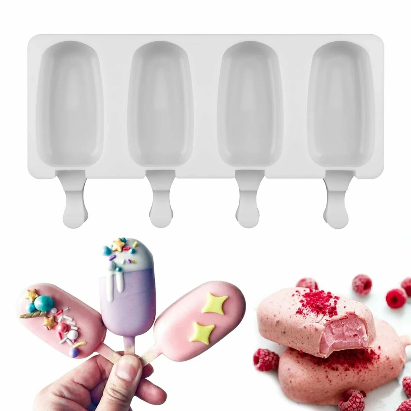 4 Cell Silicone Frozen Ice Cream Mold Juice Popsicle Maker Ice Lolly Pop Mould