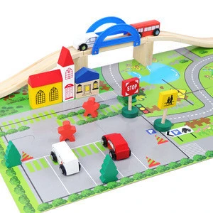 40pcs Rail overpass wooden railway track train set toy for kids