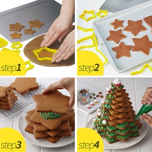 6pcs 3D DIY Heart Star Flower Christmas Tree Cookies Cake Cutter 3D Christmas Cookie Cutter Set for Home New Year Party