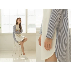 95%cotton  5%spandex 100%cotton  Ladies fashion knitted stitching woven striped dress