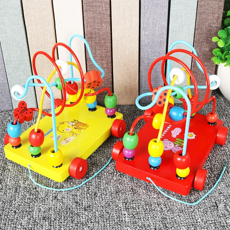 Amazon Hot Selling Multi-color Animal Wooden Educational Bead Maze Toy Customized Pull Car Set Toy