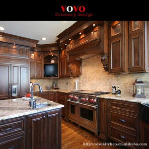 American style luxury cherry solid wood kitchen cabinets imported from China