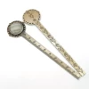 Antique Silver tone/Antique Bronze Flower Ruler Bookmark Pendant Charm   20mm Cabochon/Cameo Base Setting Tray Bezel