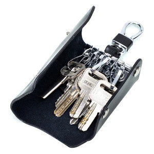 atinfor Real Split Leather Buckle Small Key Wallet Holder Case Key Clip Storage Organization Bag