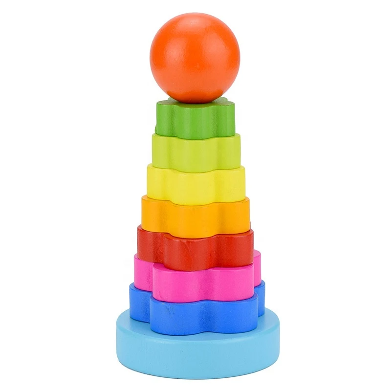 Baby Child Educational Toys Hanoi Tower Wooden Toys Multi-color Wood Blocks Montessori Early Learning Birthday Gift
