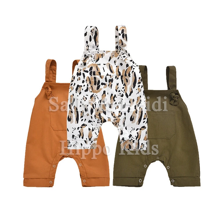 Baby Spring woven cotton overalls kids leopard print clothing romper ,toddlers sleeveless pastoralism romper design baby romper