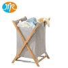 Bamboo Laundry Hamper Sorter Cart Folding Clothes Basket Storage with Poly Cotton Liner Fabric Bag