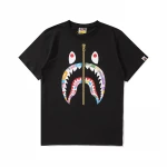 BAPE Classic Shark head gold zipper printed 100%cotton mens round neck T-shirt