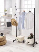 Black Color Handmade Wood Clothing Rack Bedroom Stand Hangers Clothes Garment Rack Portable Hanging