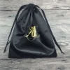 Black Custom Size Drawstring Satin Hair Extension Packaging Bags with Tassels