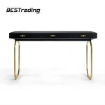 Black wood console table with stools
